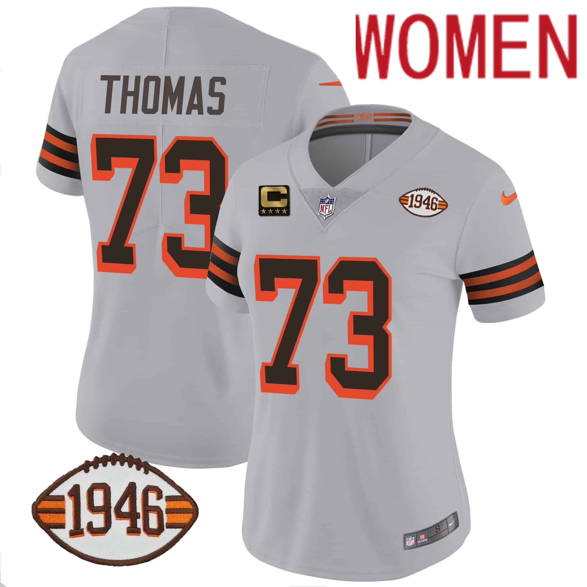 Women Cleveland Browns #73 Thomas Grey 1946 75th Anniversary Patch 2024 Nike NFL Jersey->women nfl jersey->Women Jersey